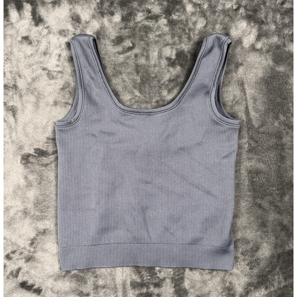 Athleta Girl Seamless Ribbed Tank Top Girls L 12 Blue Gray Cropped Stretch